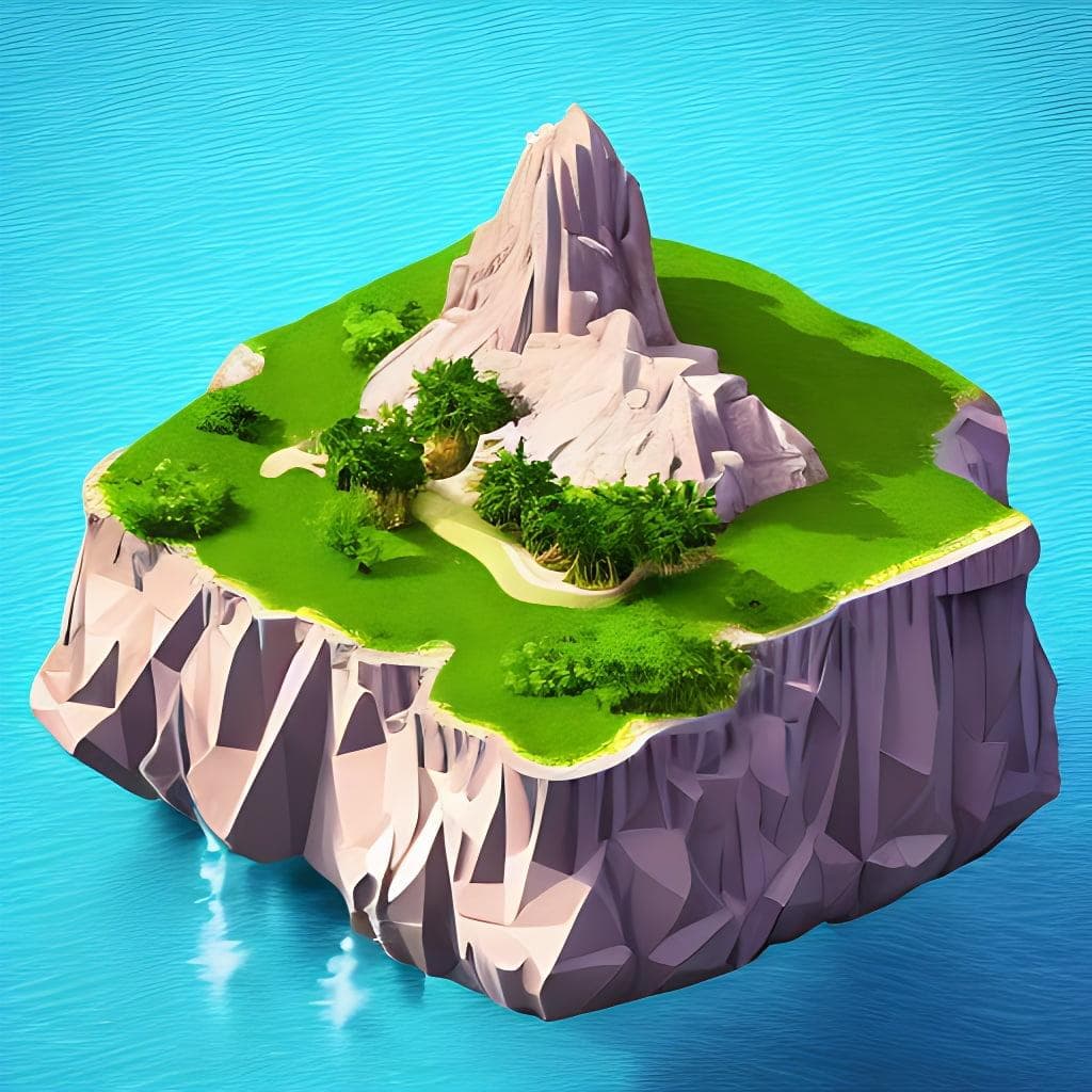 A Floating Island On An Ocean Isometric Art