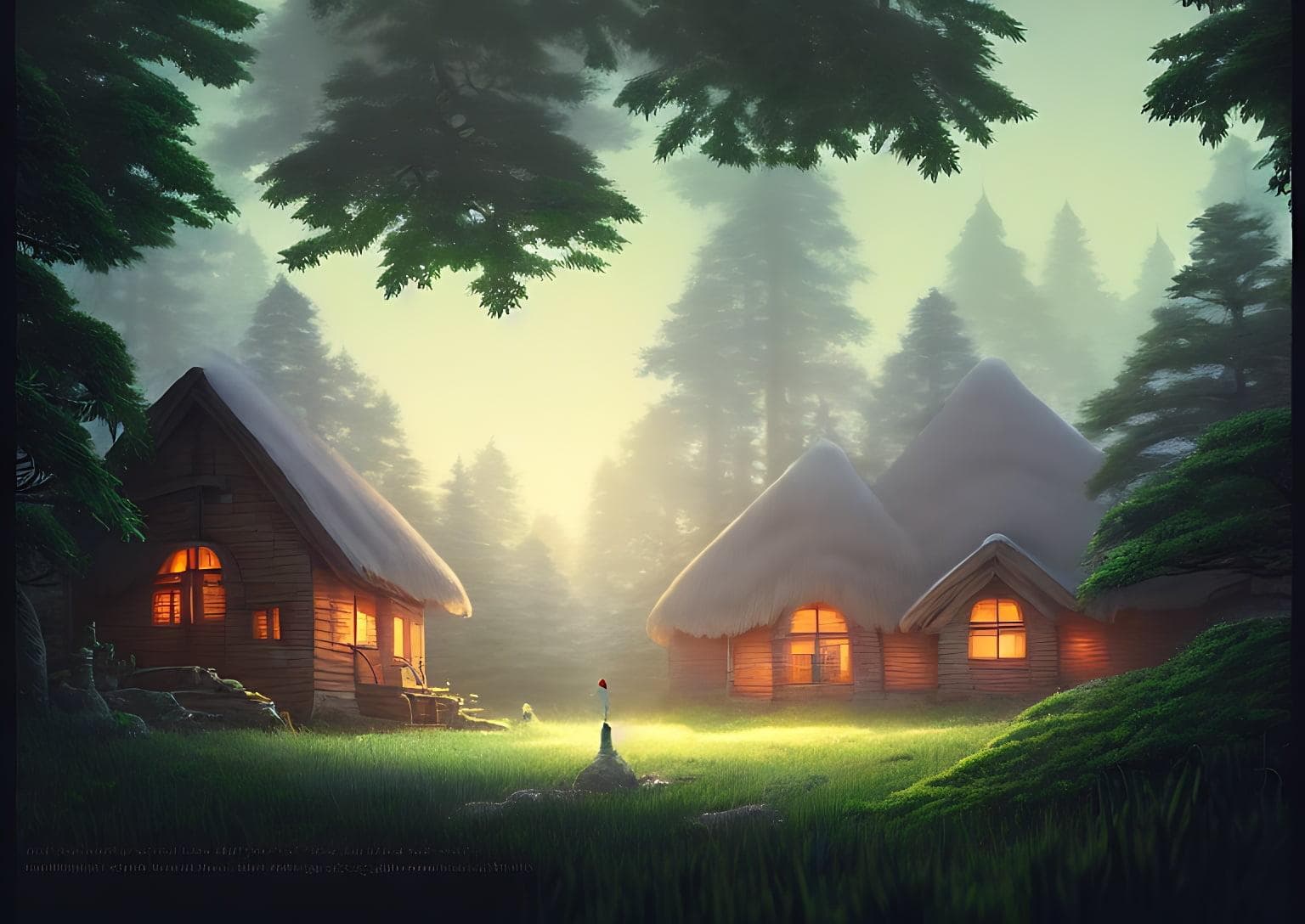 A Highly Detailed Matte Painting Of Cottage In A Dark Forest