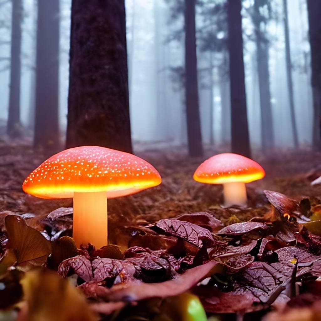 A Luminescence Mushrooms In The Forest