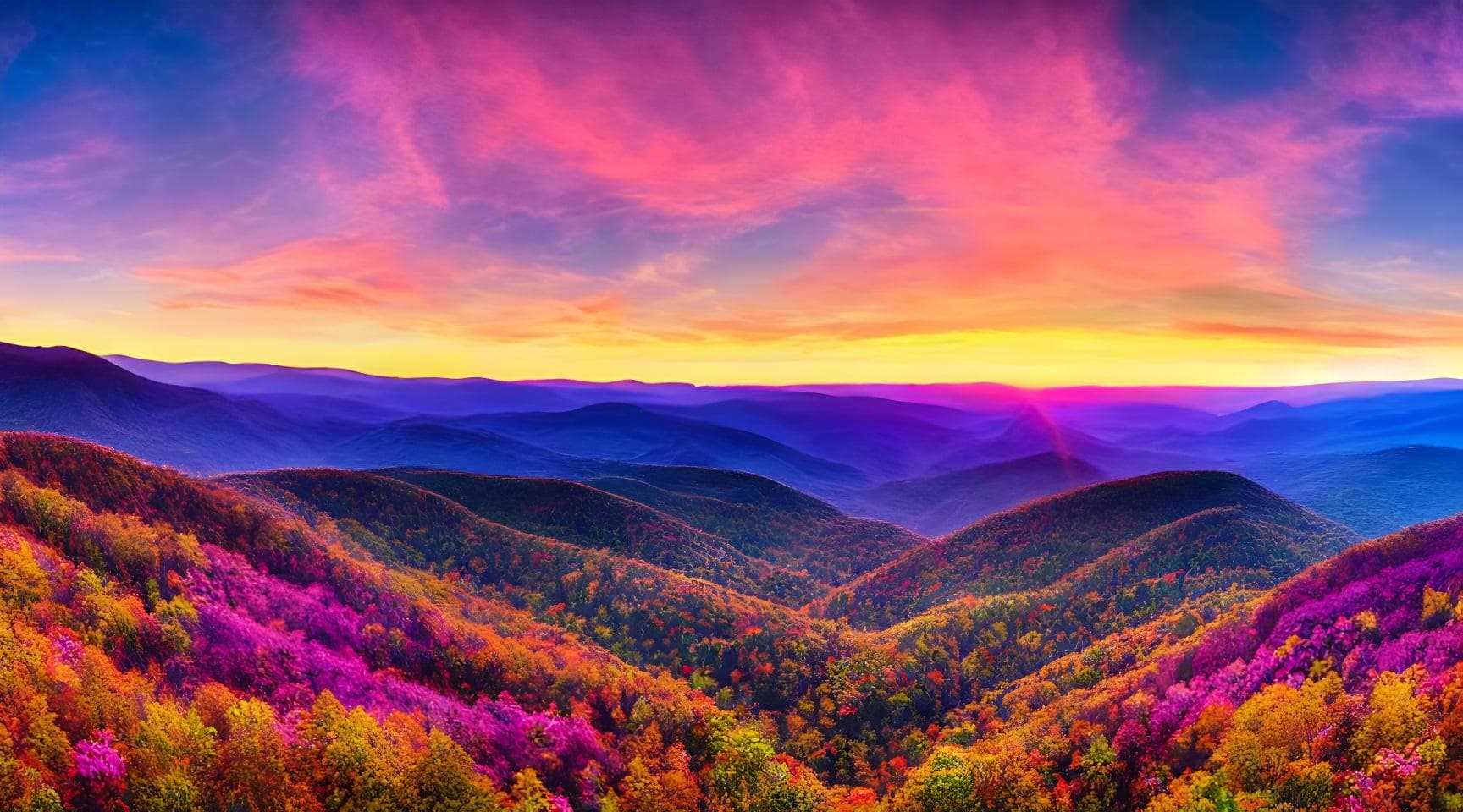 A modern digital painting of the appalachian mountains panoramic