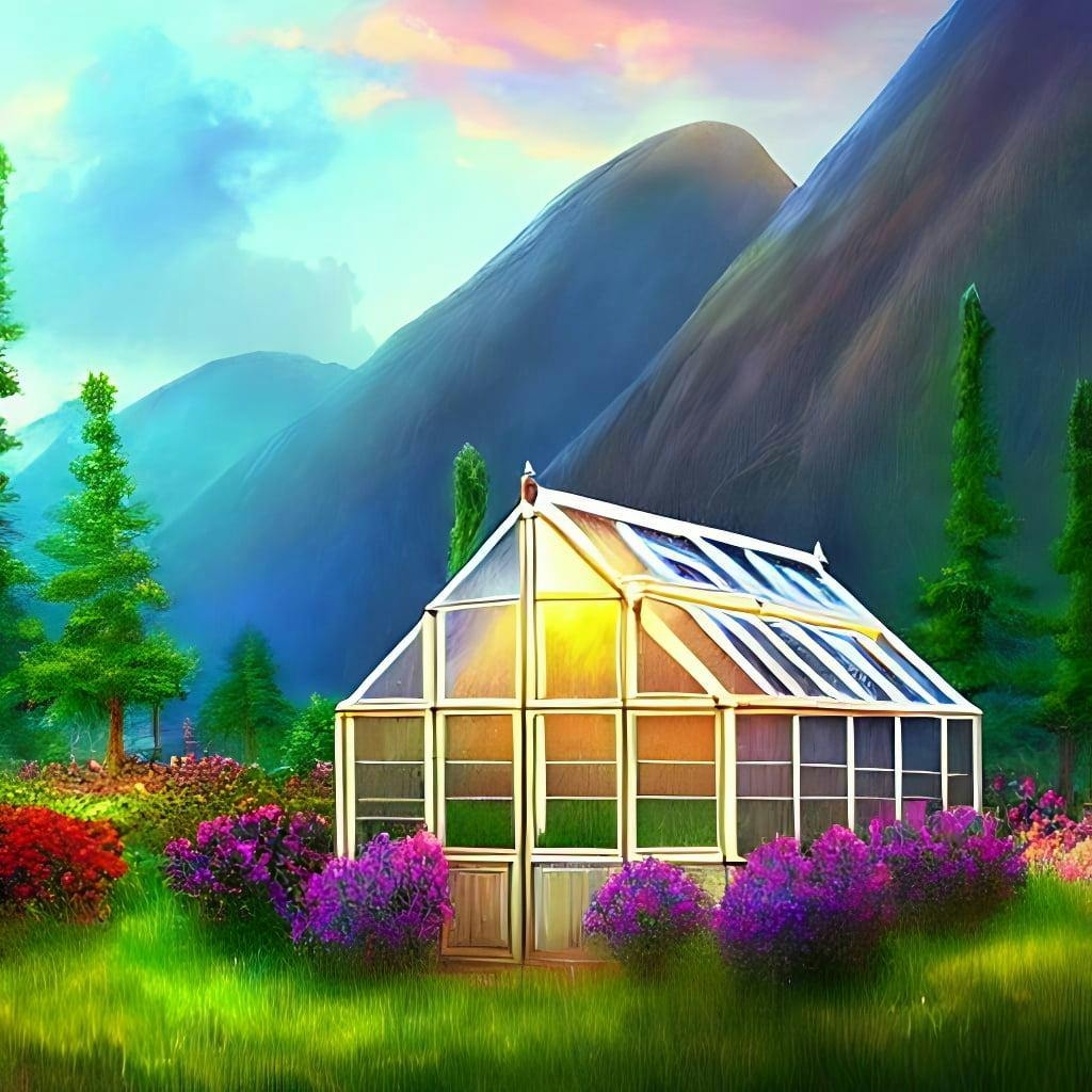A Small Cosy House And A Greenhouse Side By Side Next To A Forest