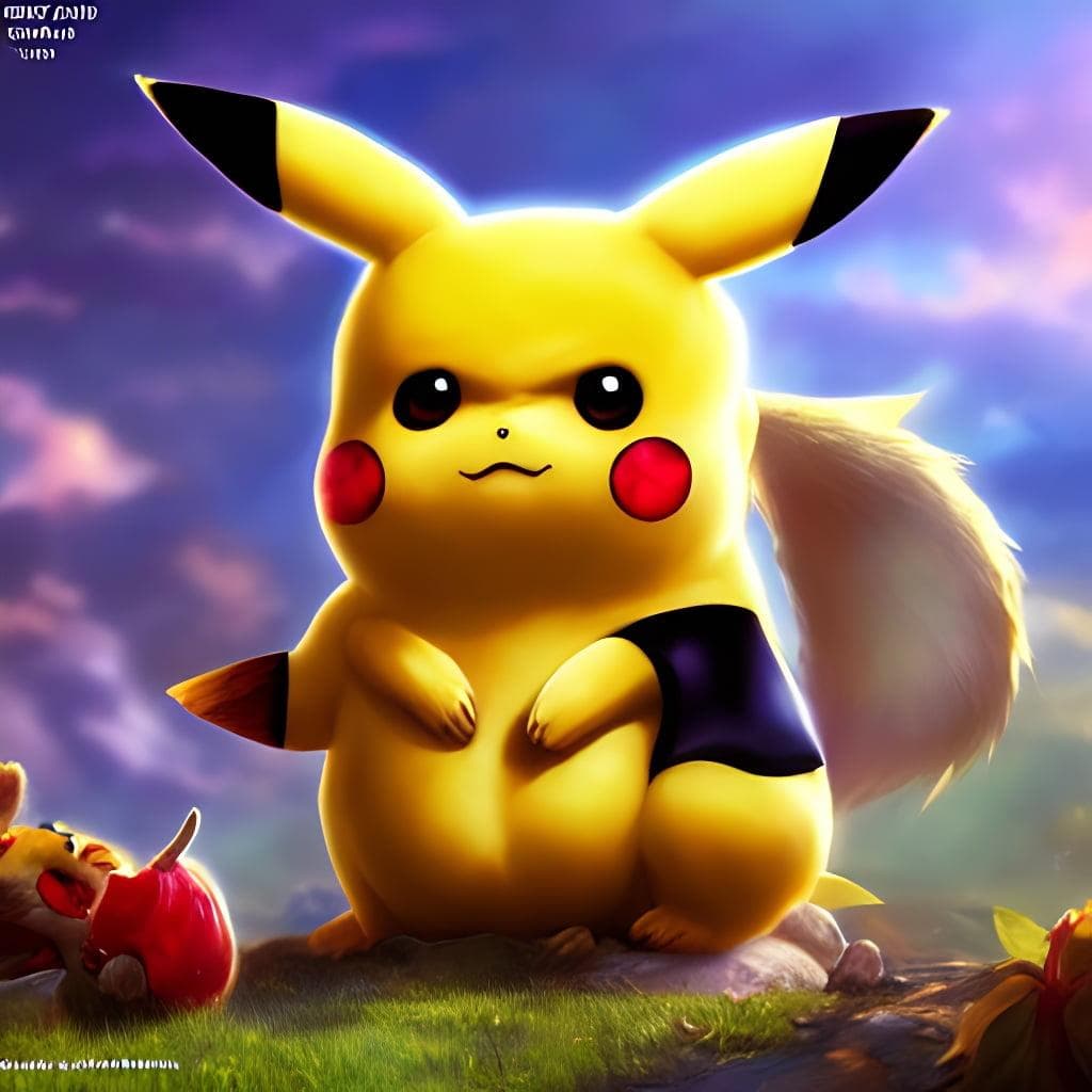 An Epic Fantasy Comic Book Style Portrait Painting Of An Extremely Cute And Adorable Chibi Pikachu