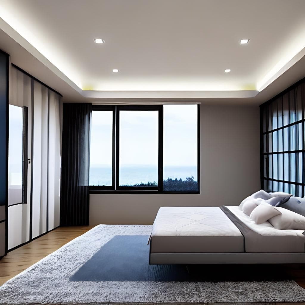 Bedroom interior of a modern house with glassy stone furniture