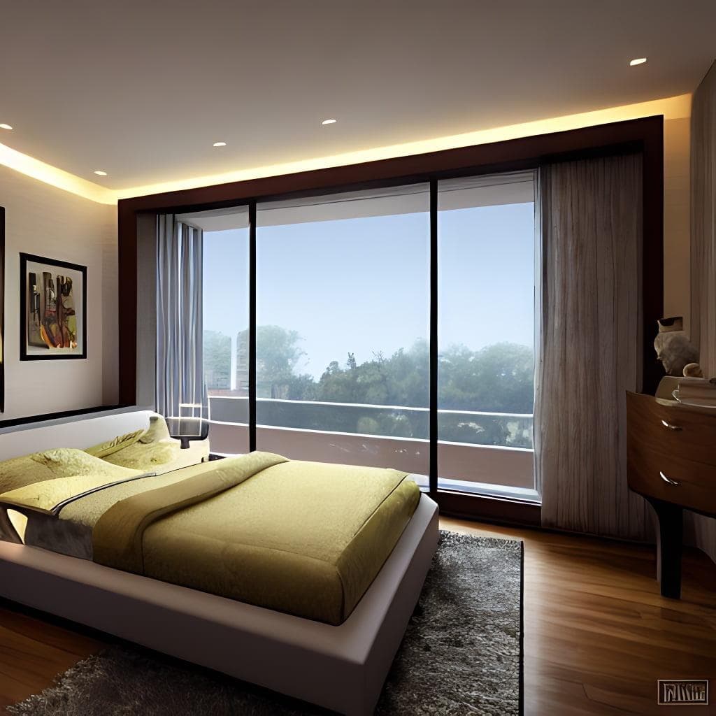 Bedroom Interior Of A Modern House With Glassy Stone Furniture