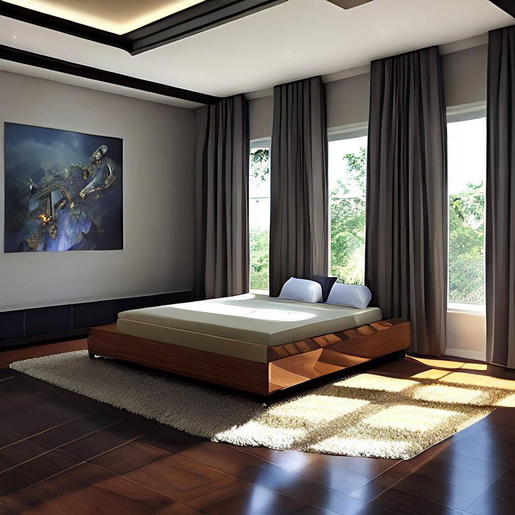 Bedroom Interior Of A Modern House With Glassy Stone Furniture