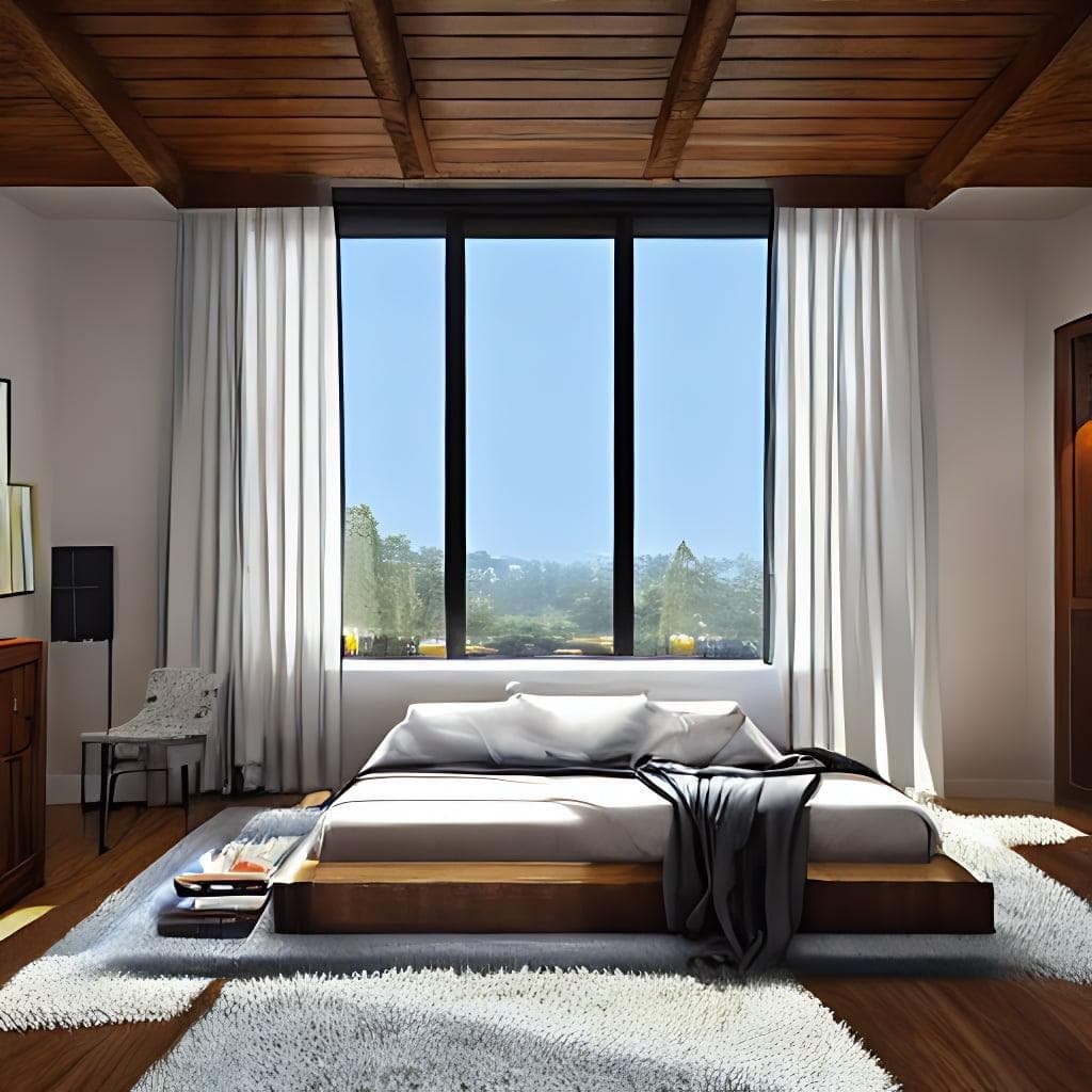 Bedroom Interior Of A Modern House With Glassy Stone Furniture