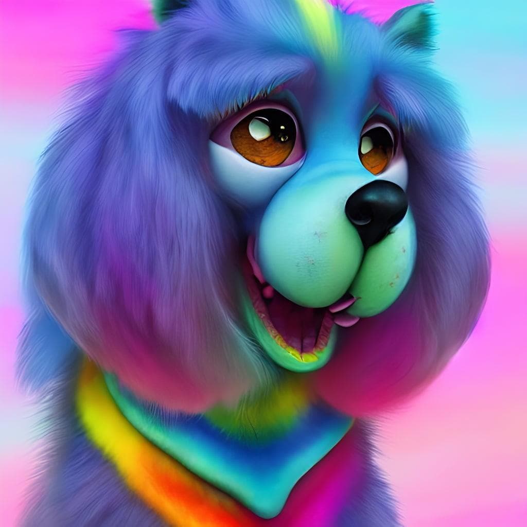 Cutie fluffy creature rainbow dog