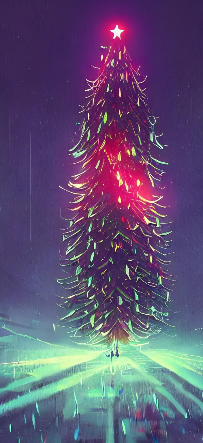 Detailed Portrait Of A Single Christmas Tree With A Star On The Top