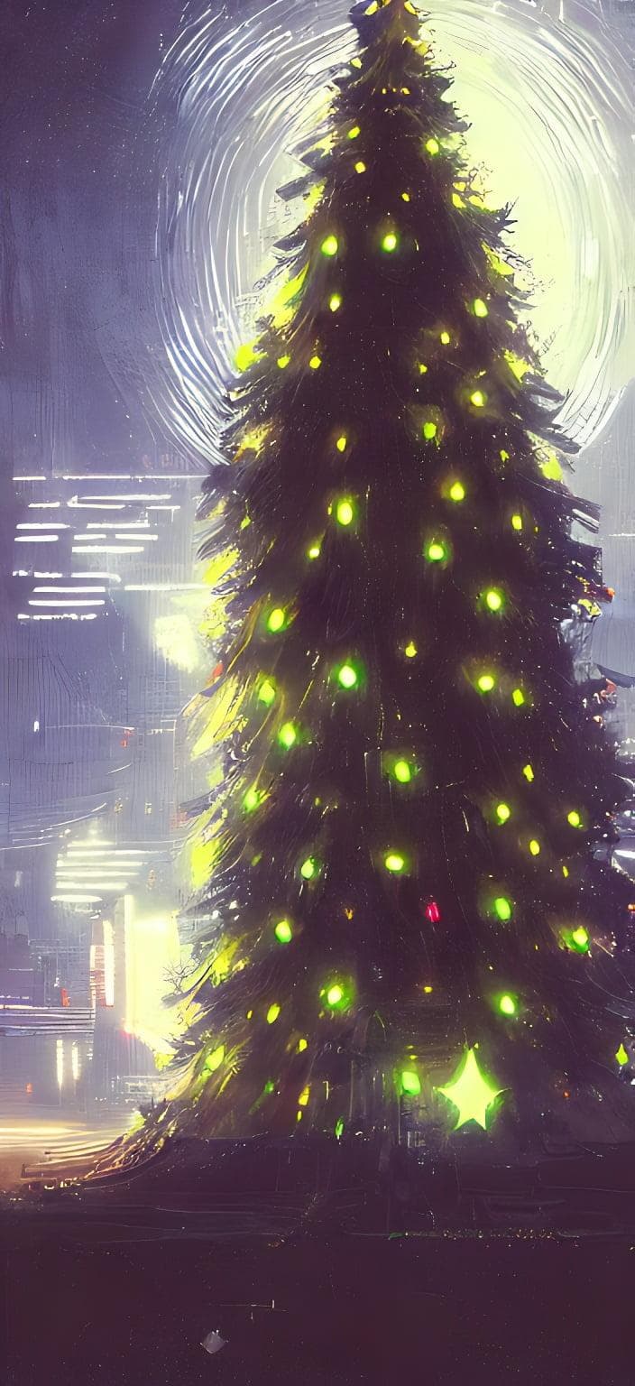 Detailed Portrait Of A Single Christmas Tree With A Star On The Top