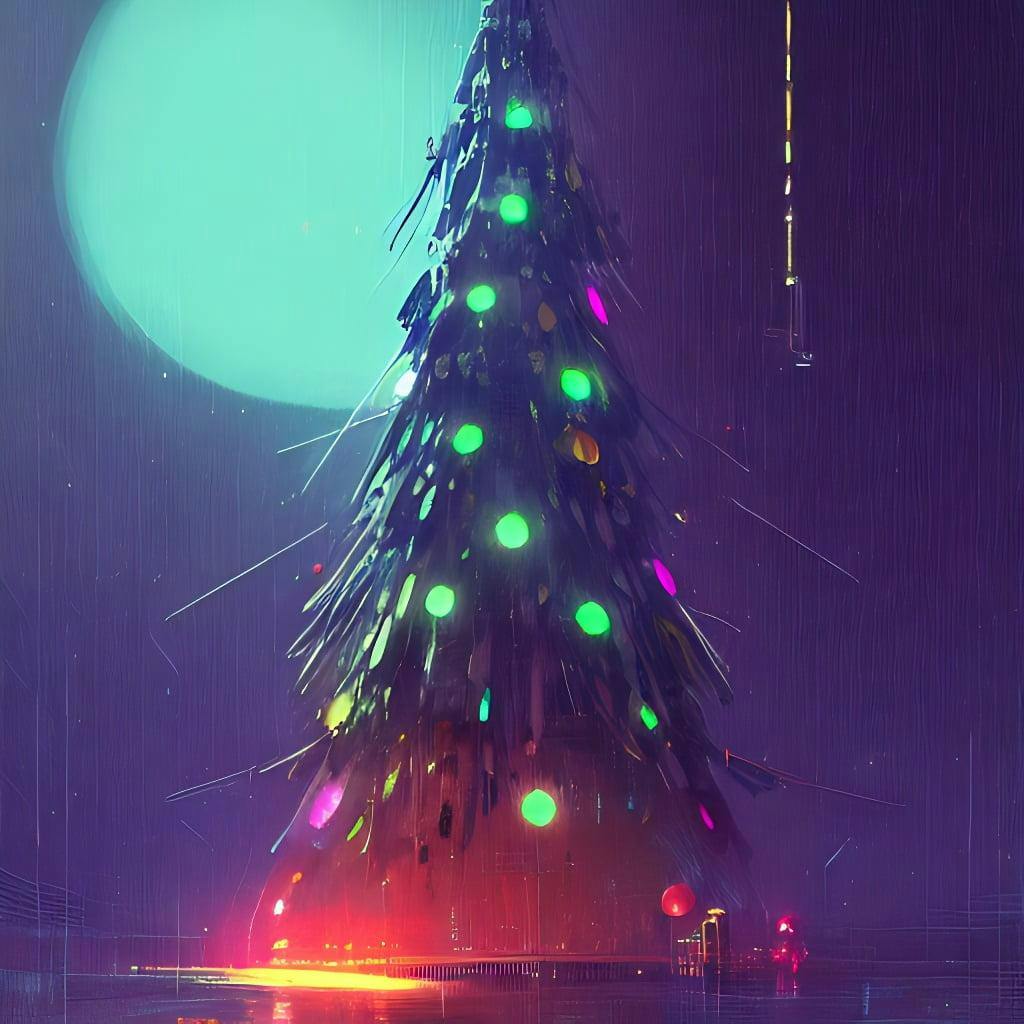 Detailed Portrait Of A Single Christmas Tree With A Star On The Top