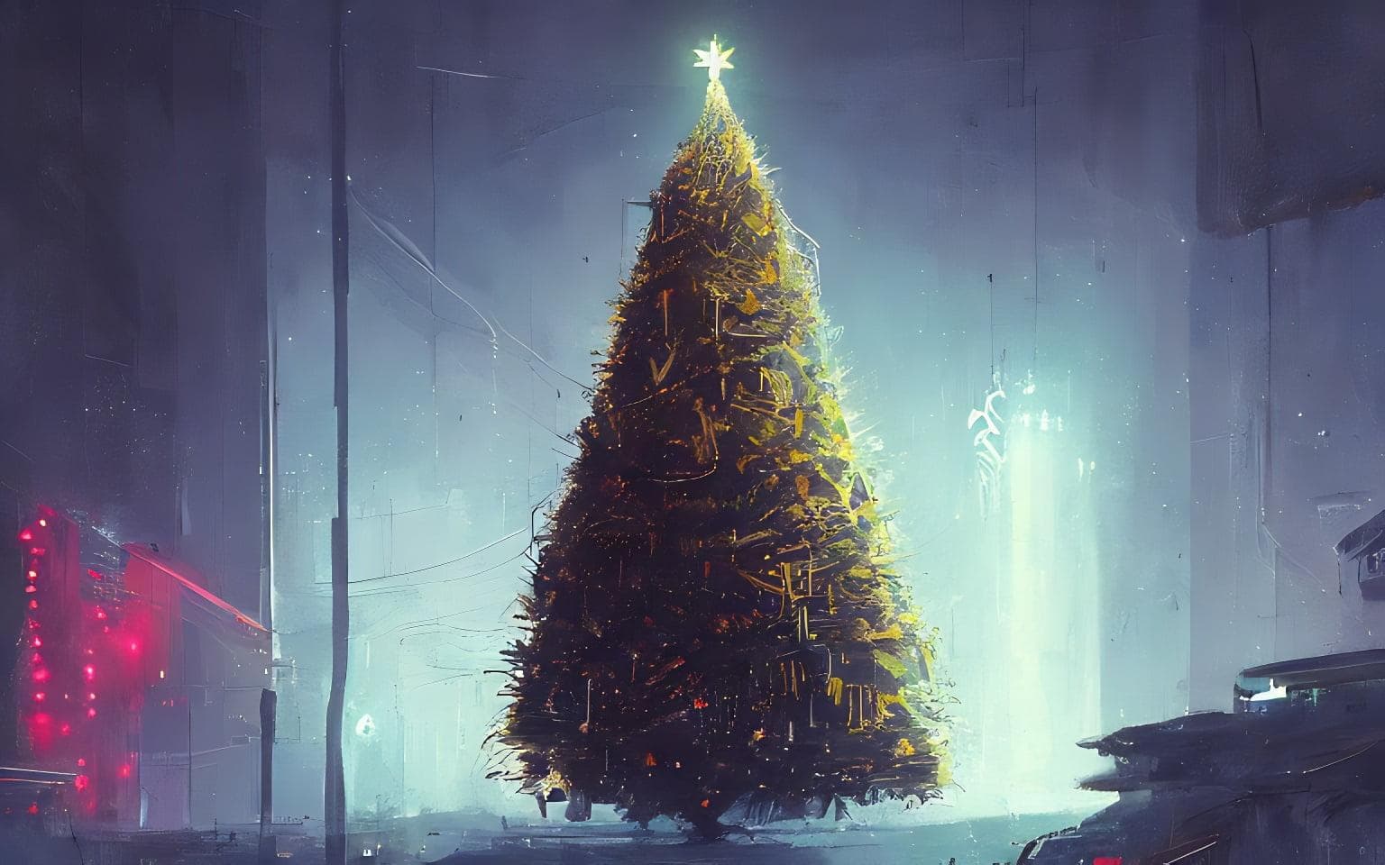 Detailed Portrait Of A Single Christmas Tree With A Star On The Top