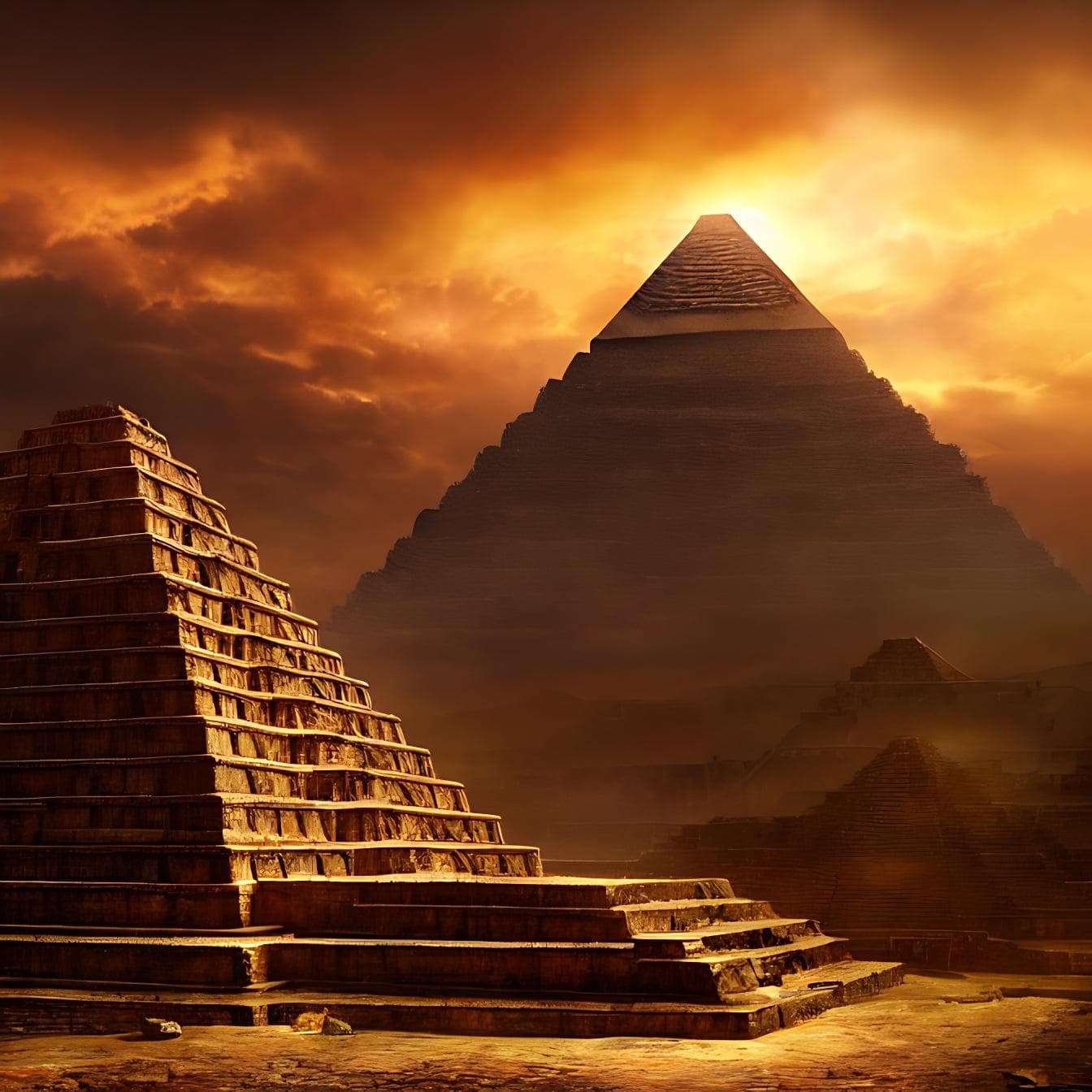 Epic Scenery Of An Old Aztec Pyramid Of Gold