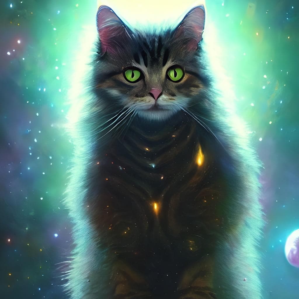 Highly Detailed Portrait Of Fluffy Cat In Space Nebula