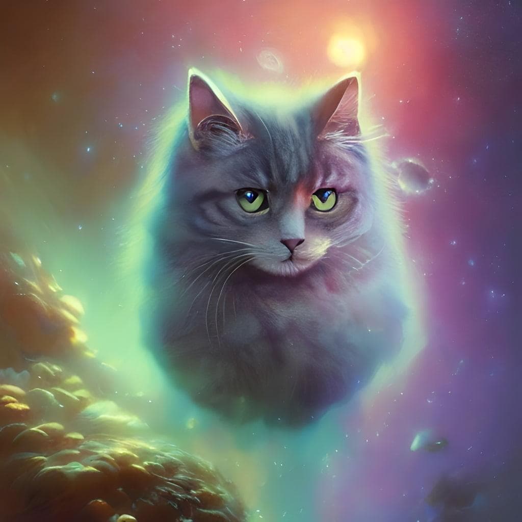 Highly Detailed Portrait Of Fluffy Cat In Space Nebula