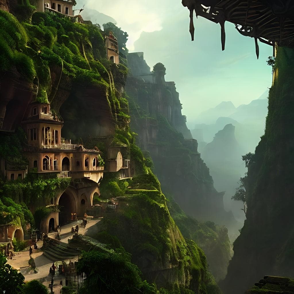 Medieval city built on terraces in a gigantic canyon