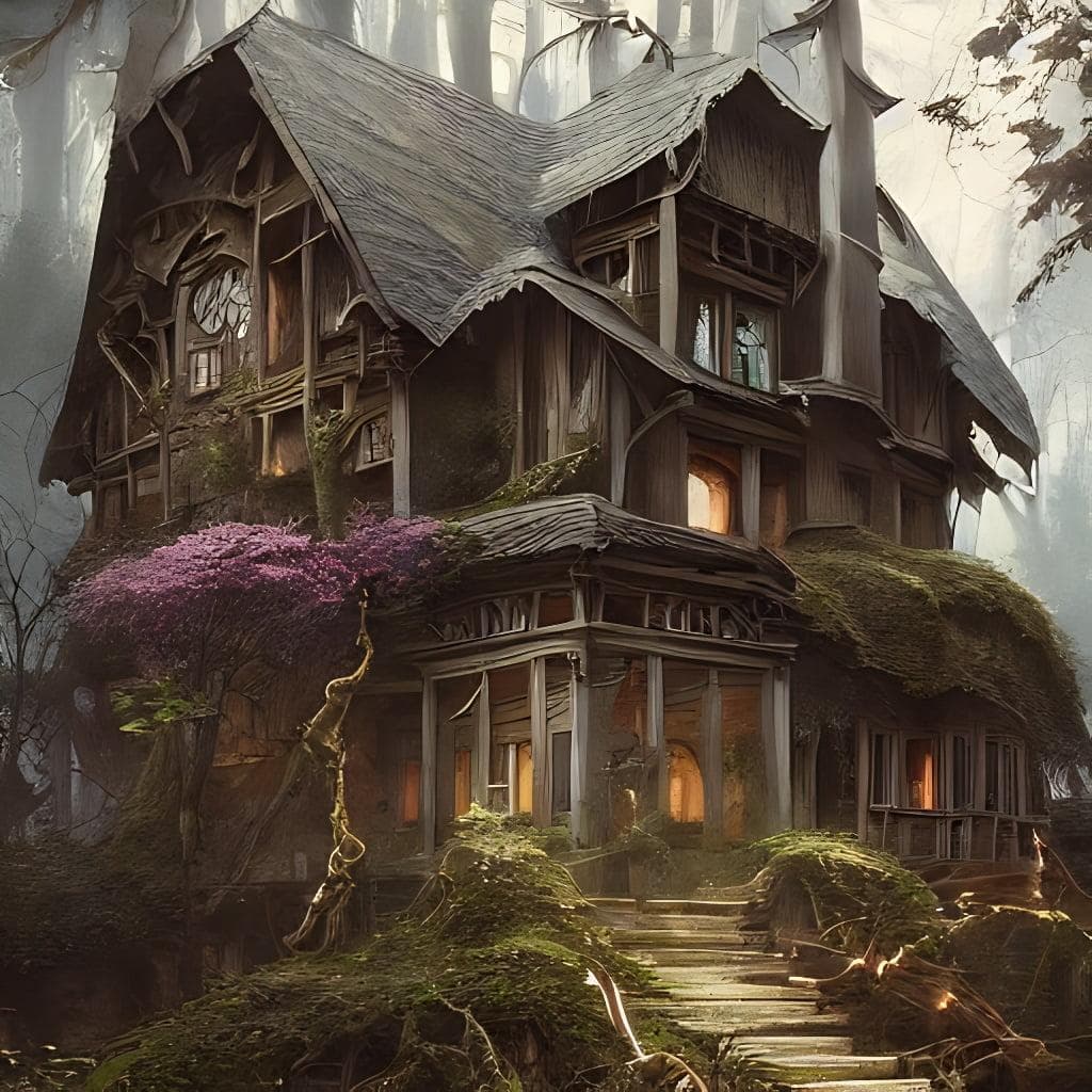 Painting Of An Evil Witch House In The Grim