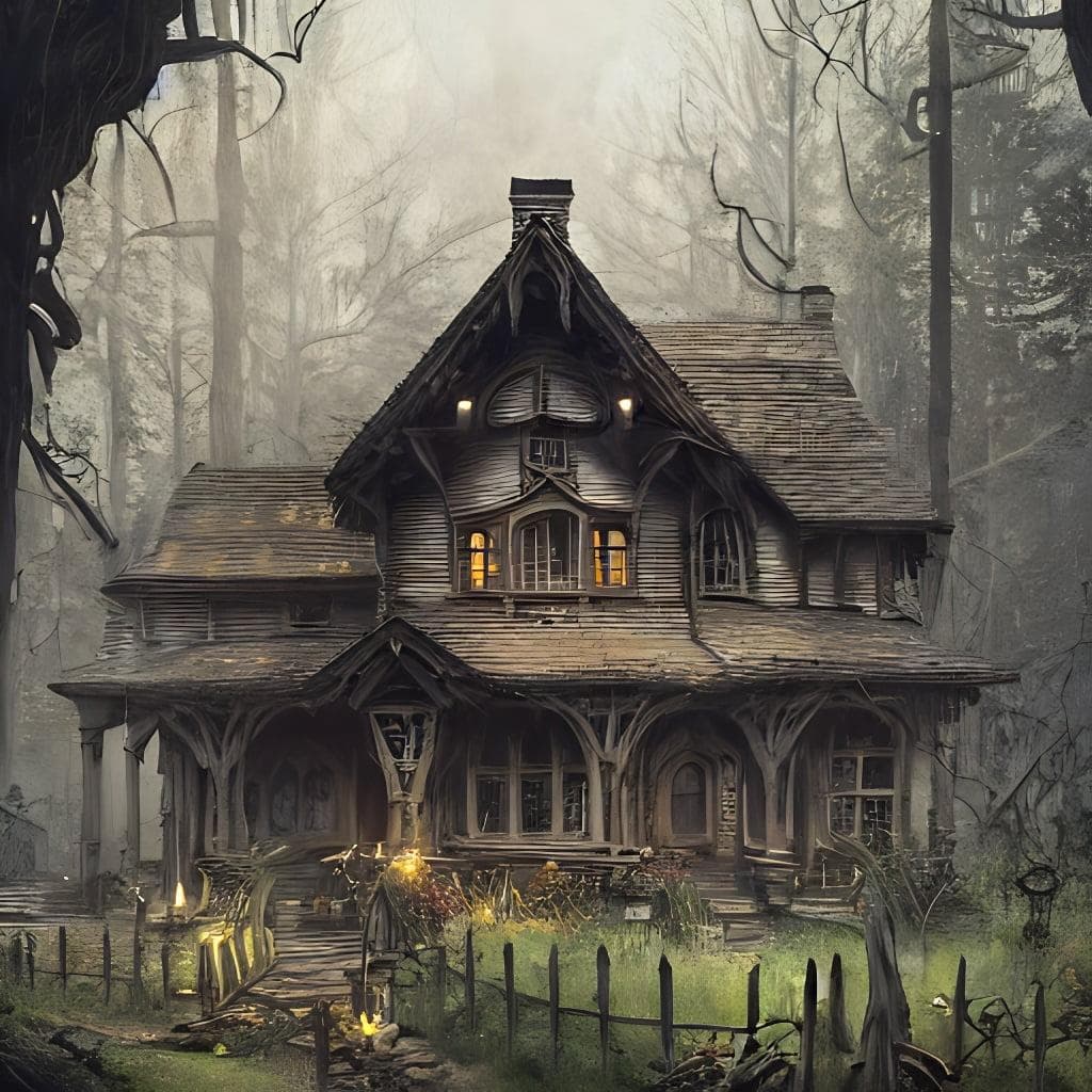 Painting Of An Evil Witch House In The Grim