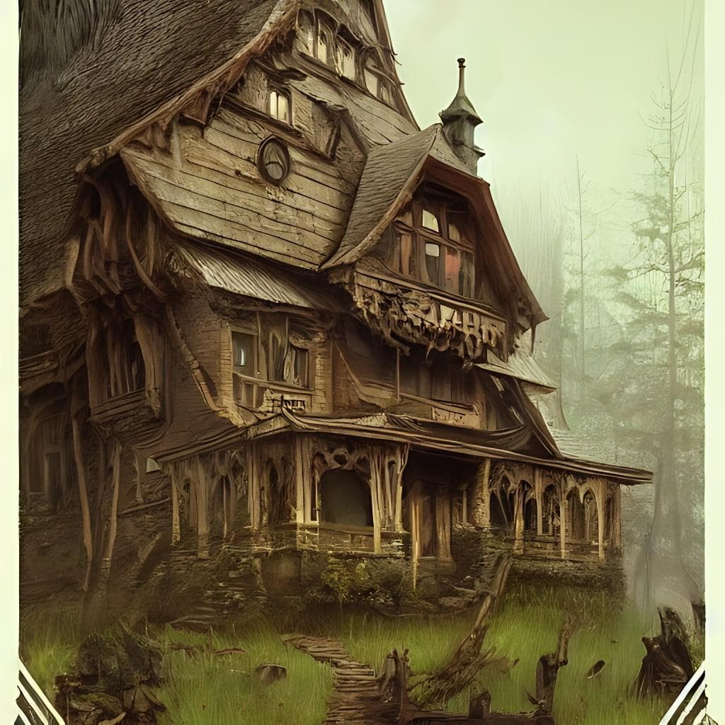 Painting Of An Evil Witch House In The Grim