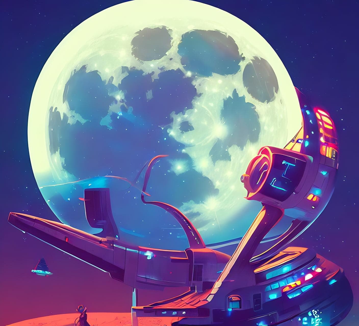 Retrofuturistic Poster With Graphics Of The Moon Moon