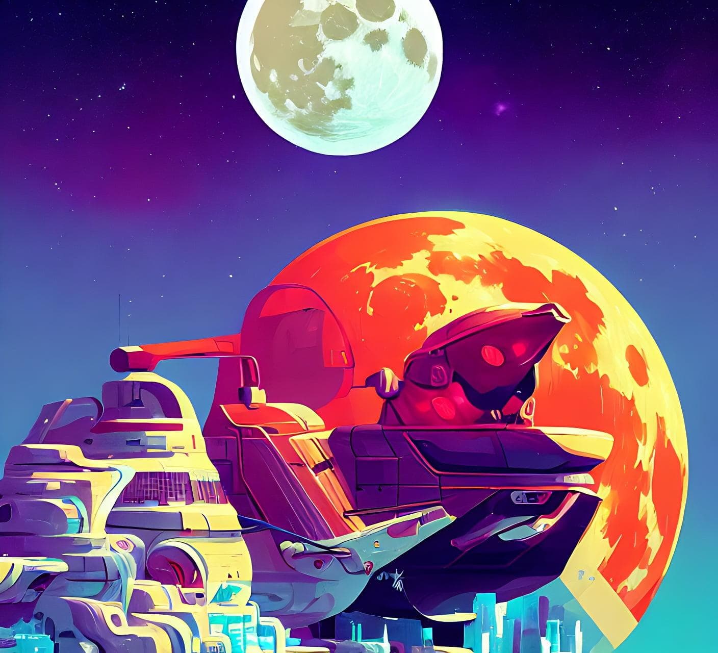 Retrofuturistic Poster With Graphics Of The Moon Moon