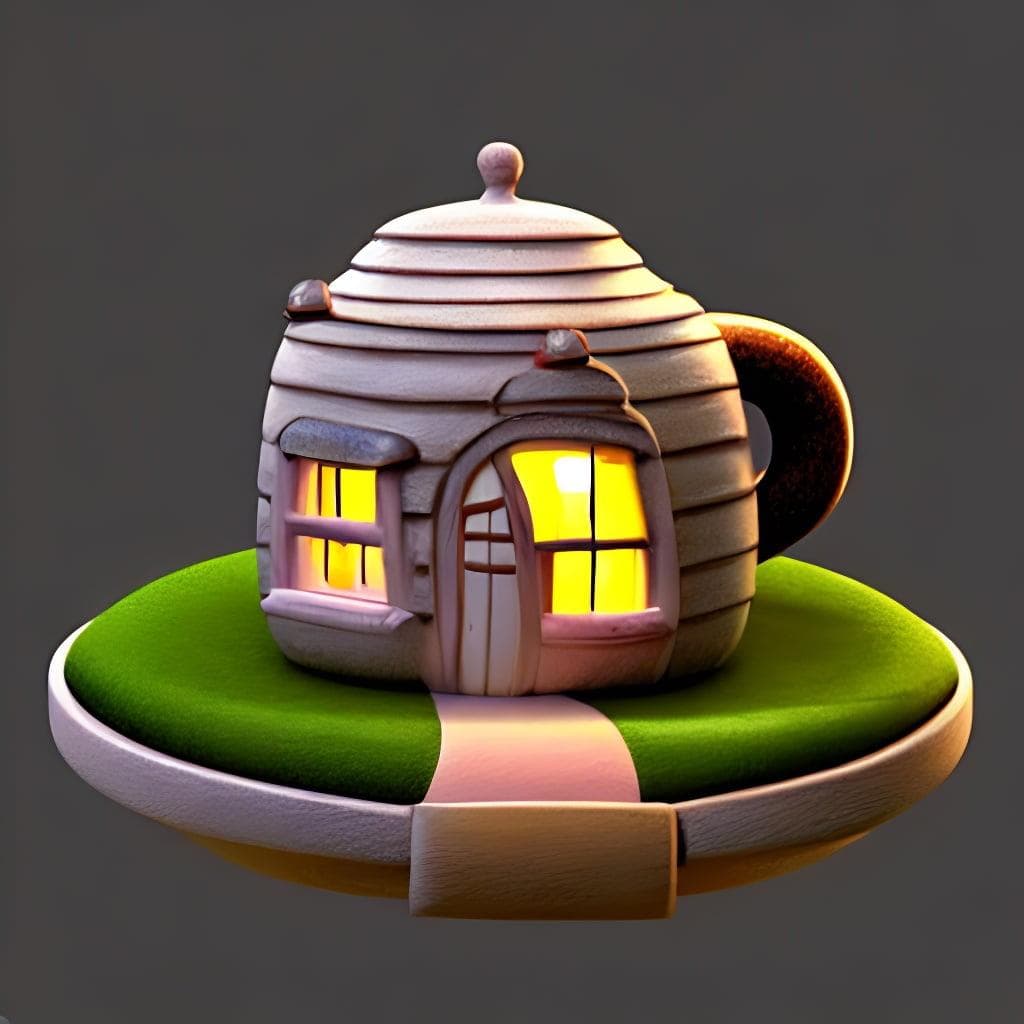 Tiny cute cartoonish tea pot house