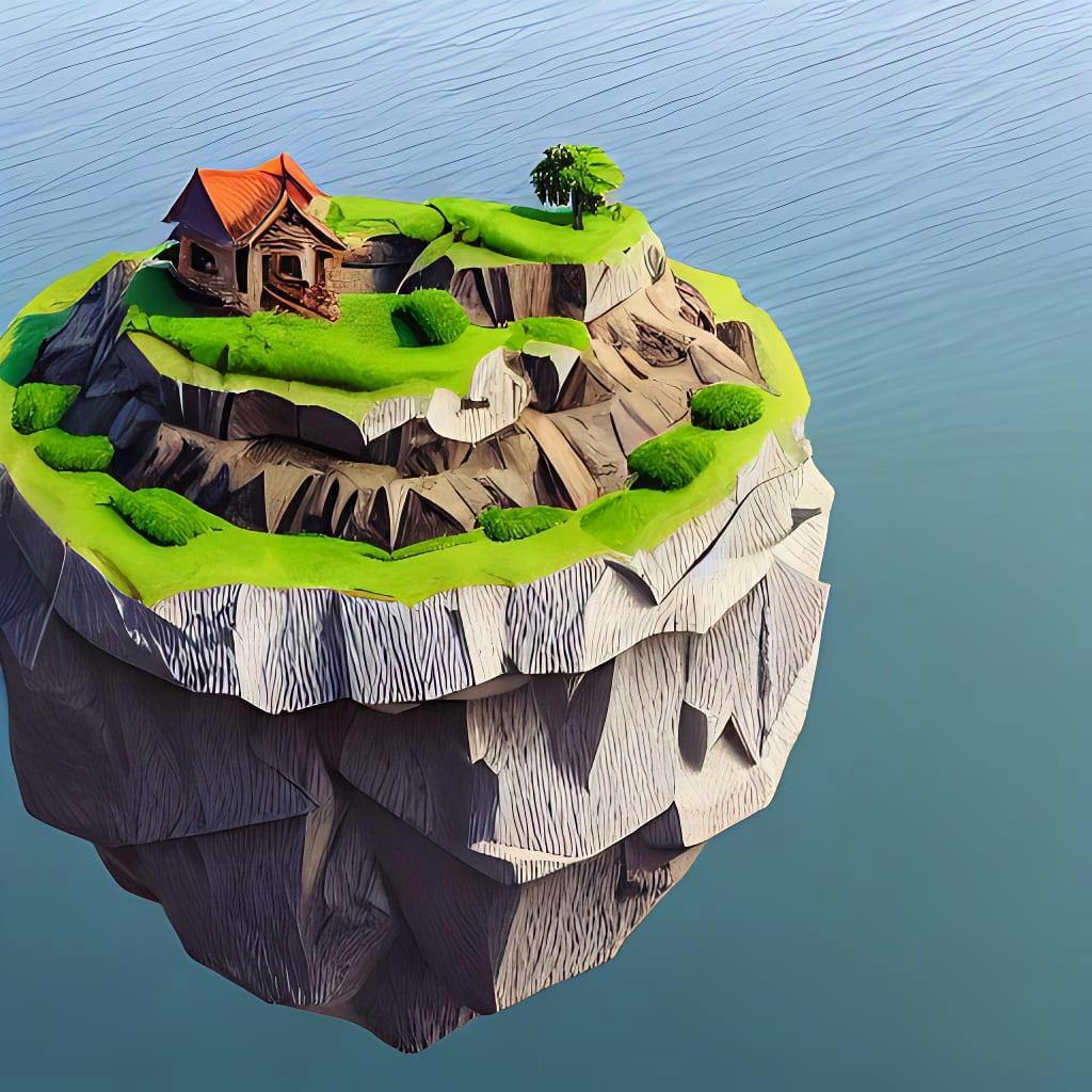 A Floating Island On An Ocean Isometric Art