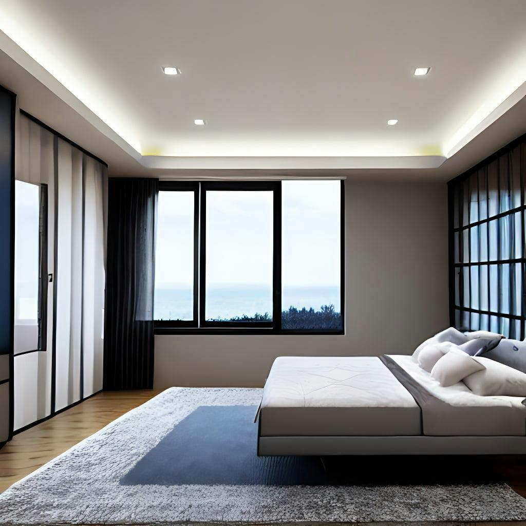 Bedroom Interior Of A Modern House With Glassy Stone Furniture