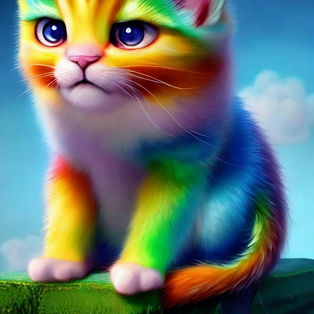Cutie Fluffy Creature Rainbow Kitten