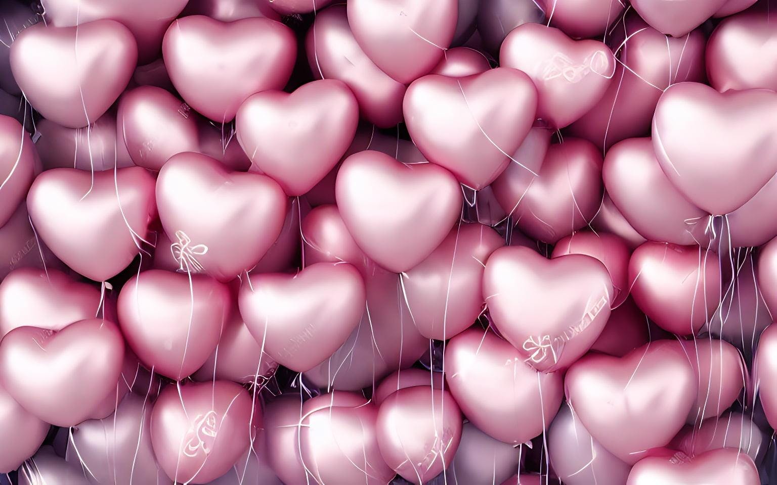 Detailed Photo That Is Beautiful And Whimsical With Cotton Candy Clouds And Balloon Hearts And Flowers Inside