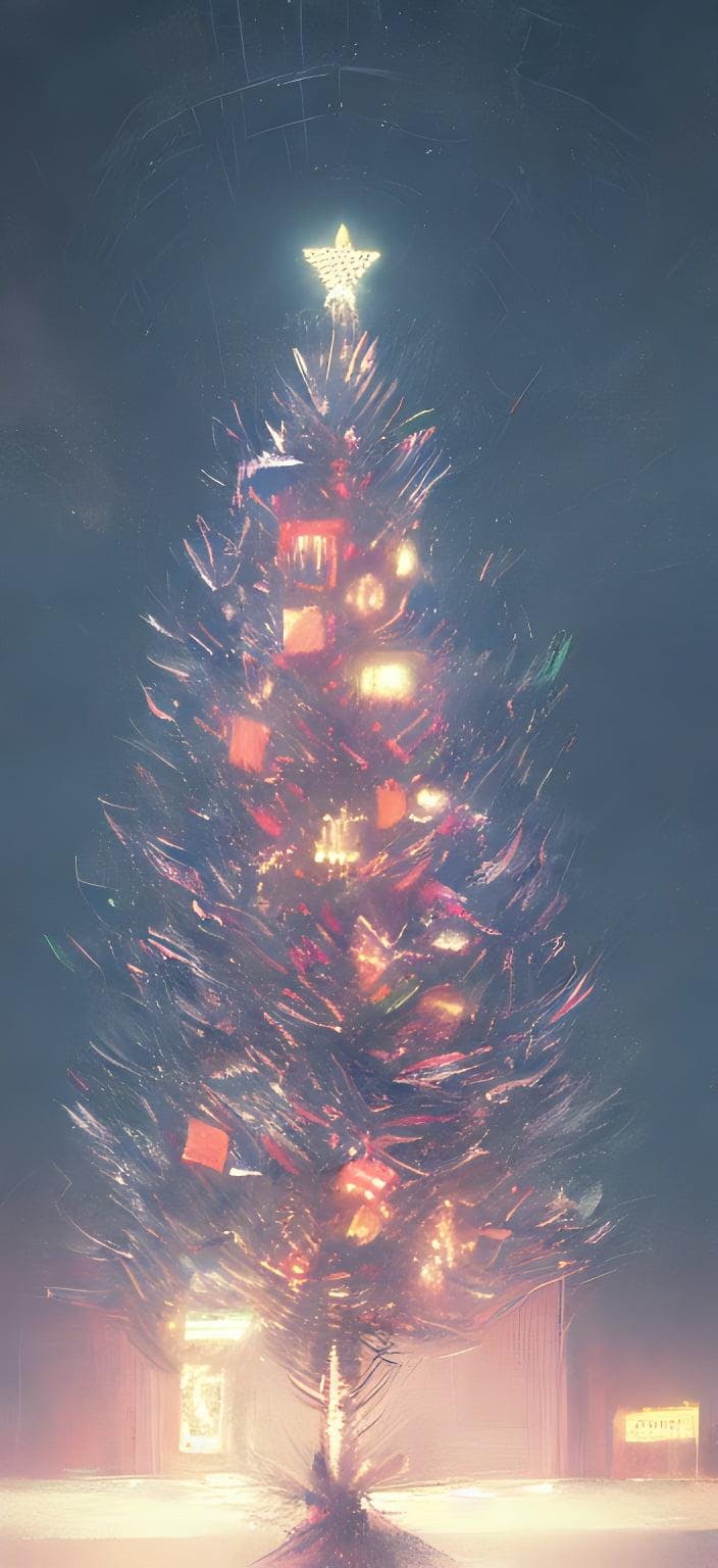 Detailed portrait of a single christmas tree with a star on the top