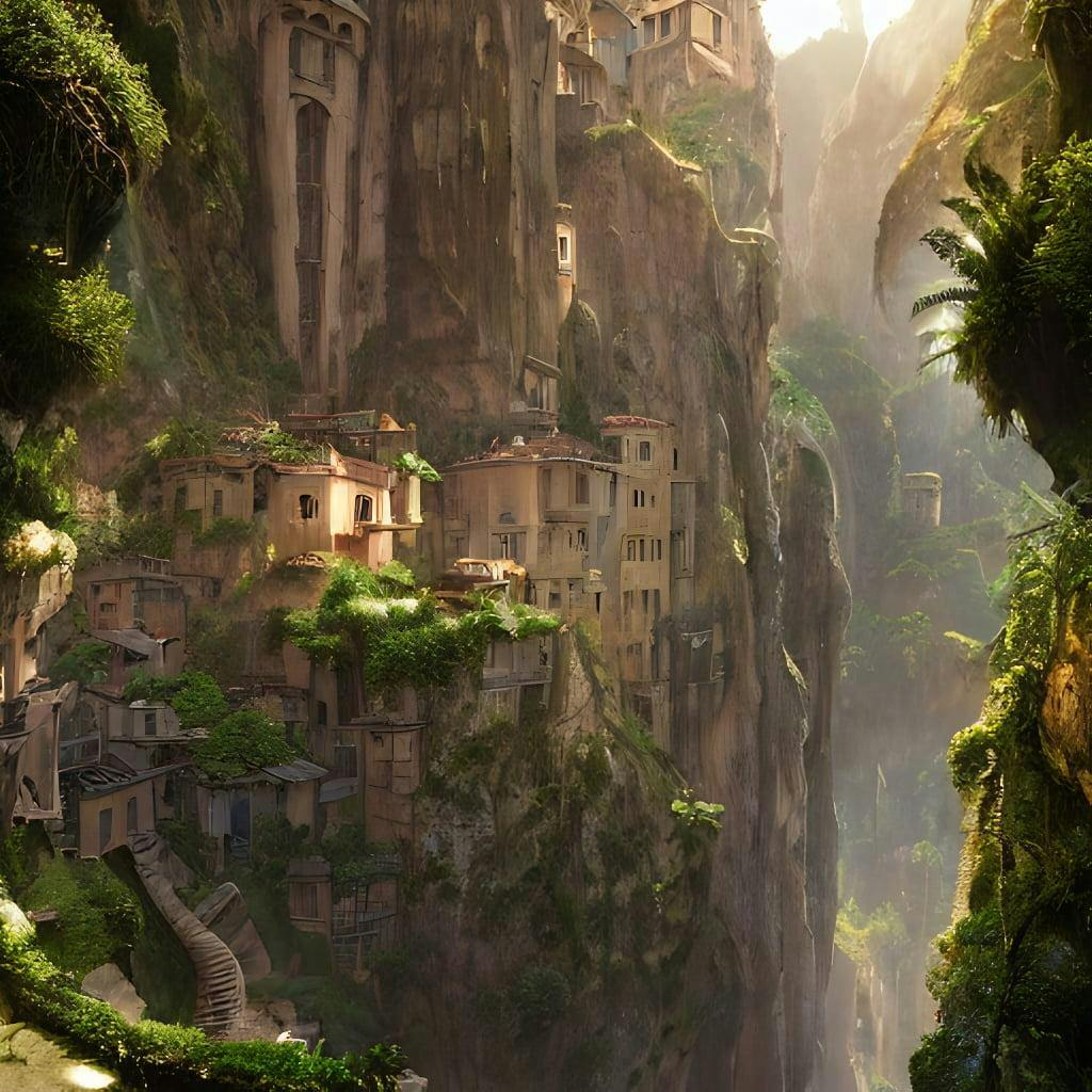 Medieval city built on terraces in a gigantic canyon