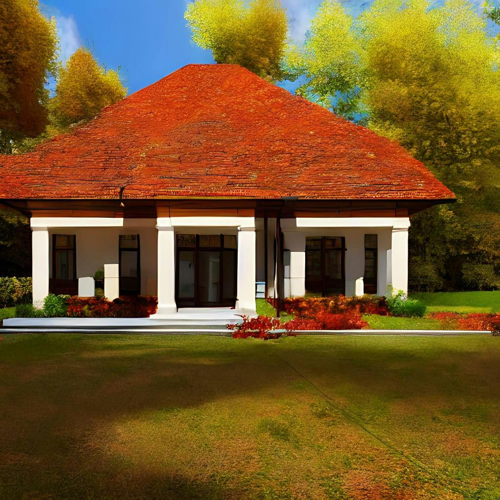 Realistic architecture exterior designs of mediterranean 2-storey house in the autumn forest